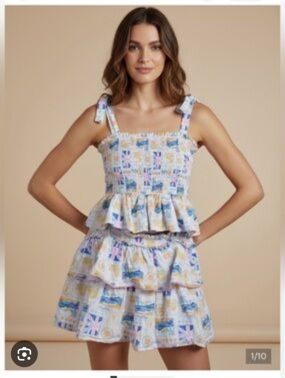 NWT Haute Hippie Style Travel Print Crop Top & Tiered Mini Skirt Set Small